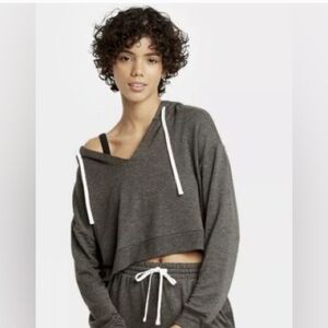 Colsie Grey French Terry Lounge Cropped Hoodie Sweatshirt Size Large